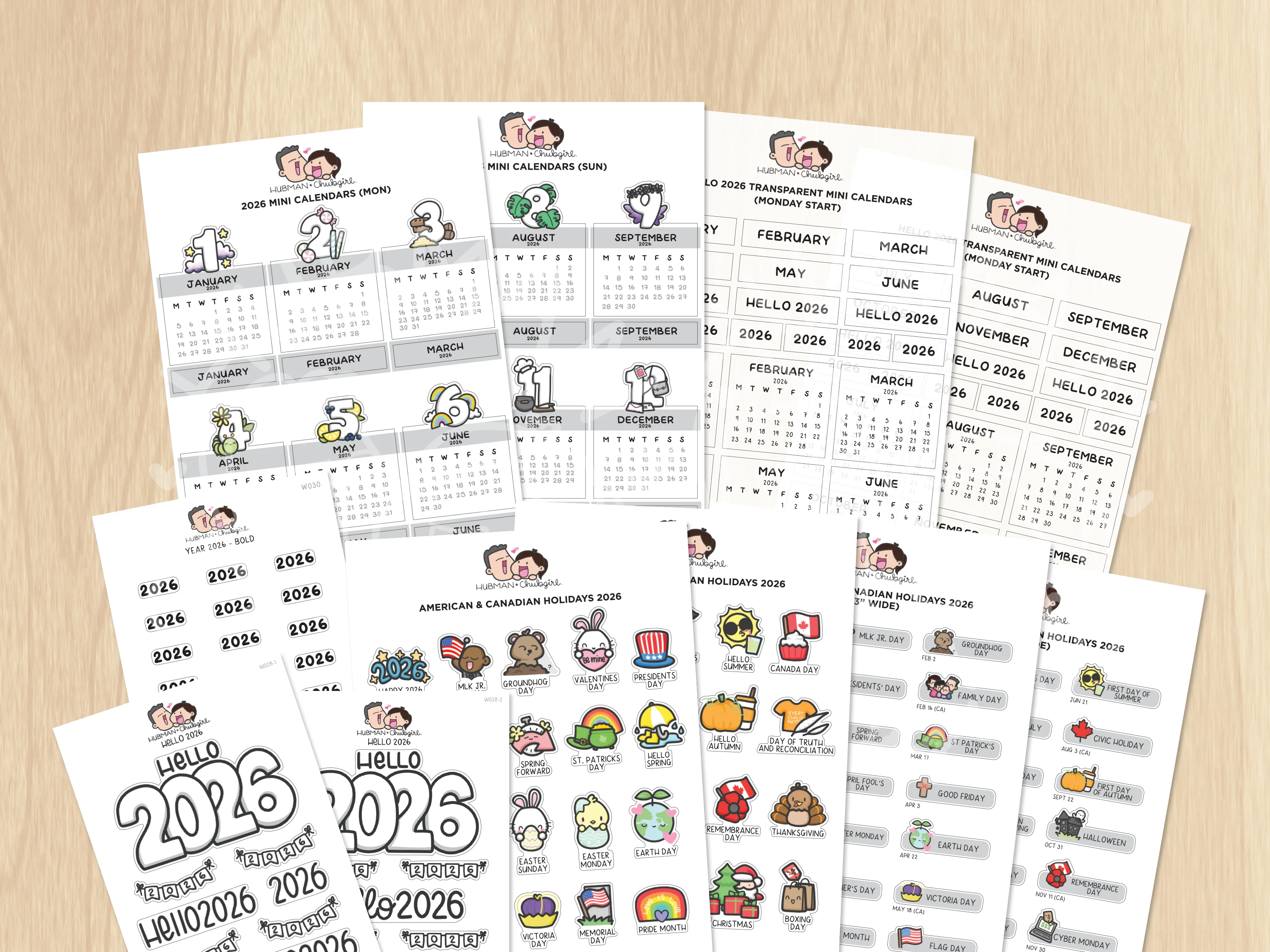 2026 Calendars Sticker Set