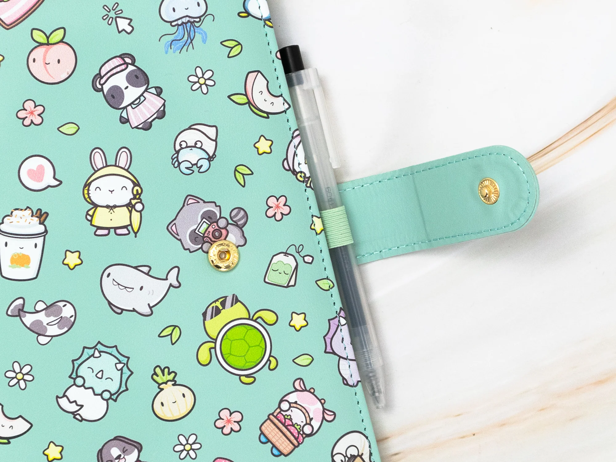 Vegan Leather Binder/Planner - Cute Characters (Mint) - Image 3
