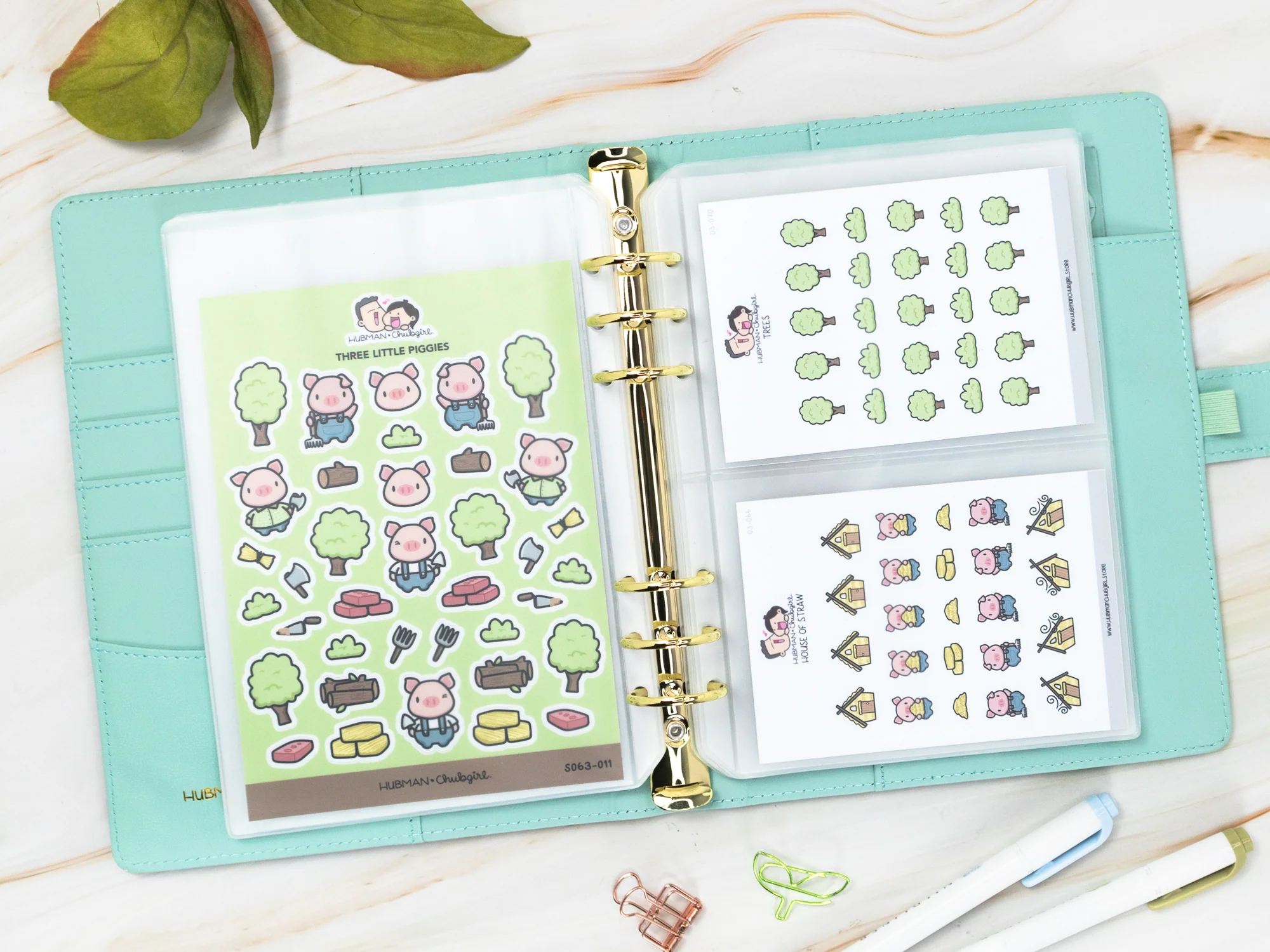 Vegan Leather Binder/Planner - Cute Characters (Mint) - Image 8