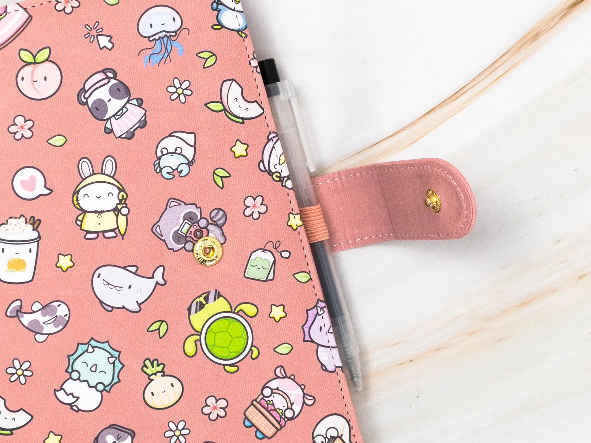 Vegan Leather Binder/Planner - Cute Characters (Pink) - Image 3