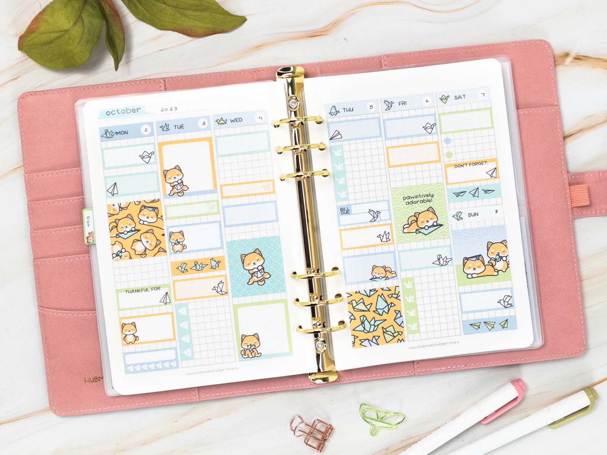 Vegan Leather Binder/Planner - Cute Characters (Pink) - Image 7