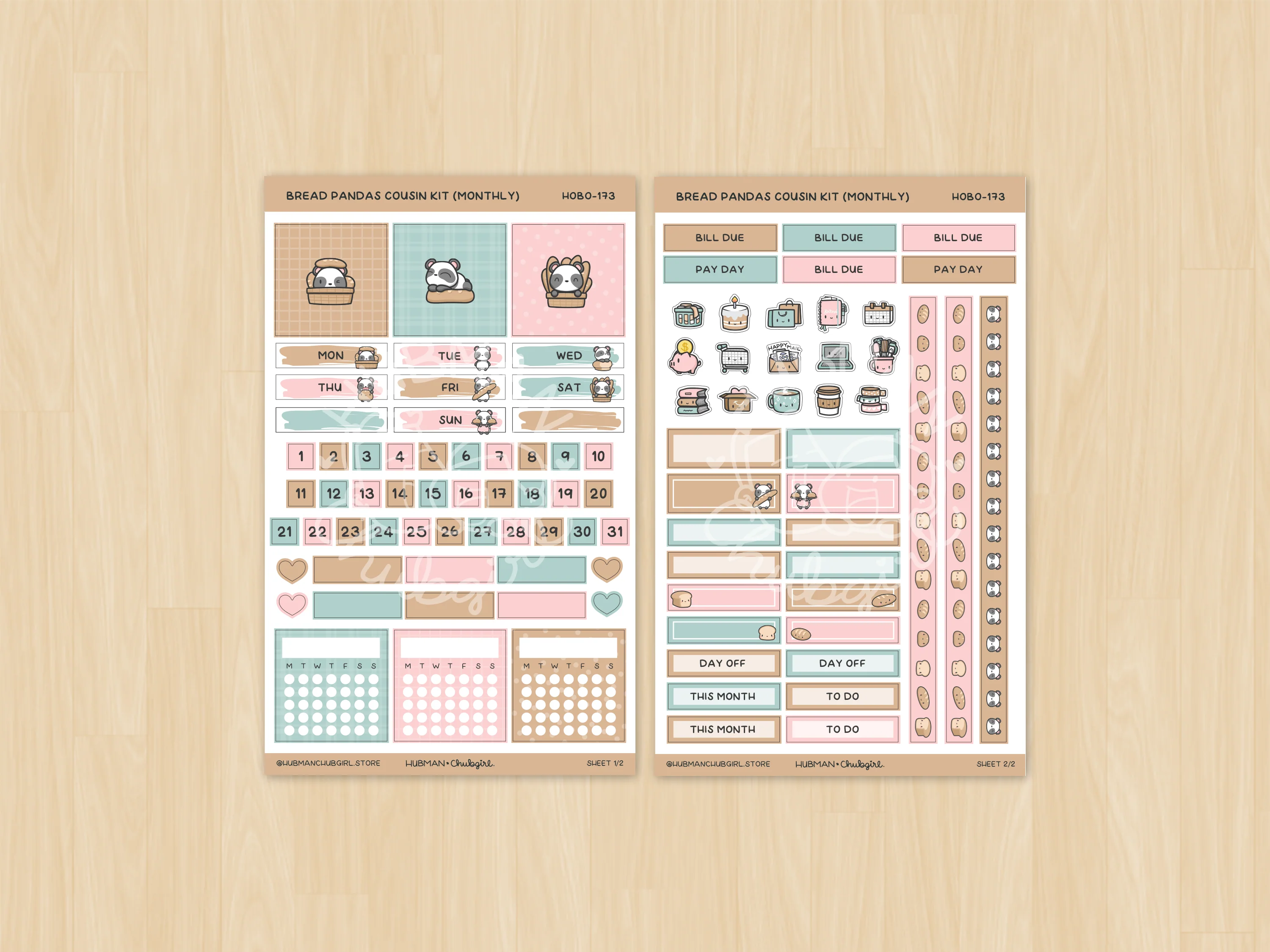 Bread Pandas Theme Hobonichi Cousin Monthly Kit (Set of 2) - Image 2