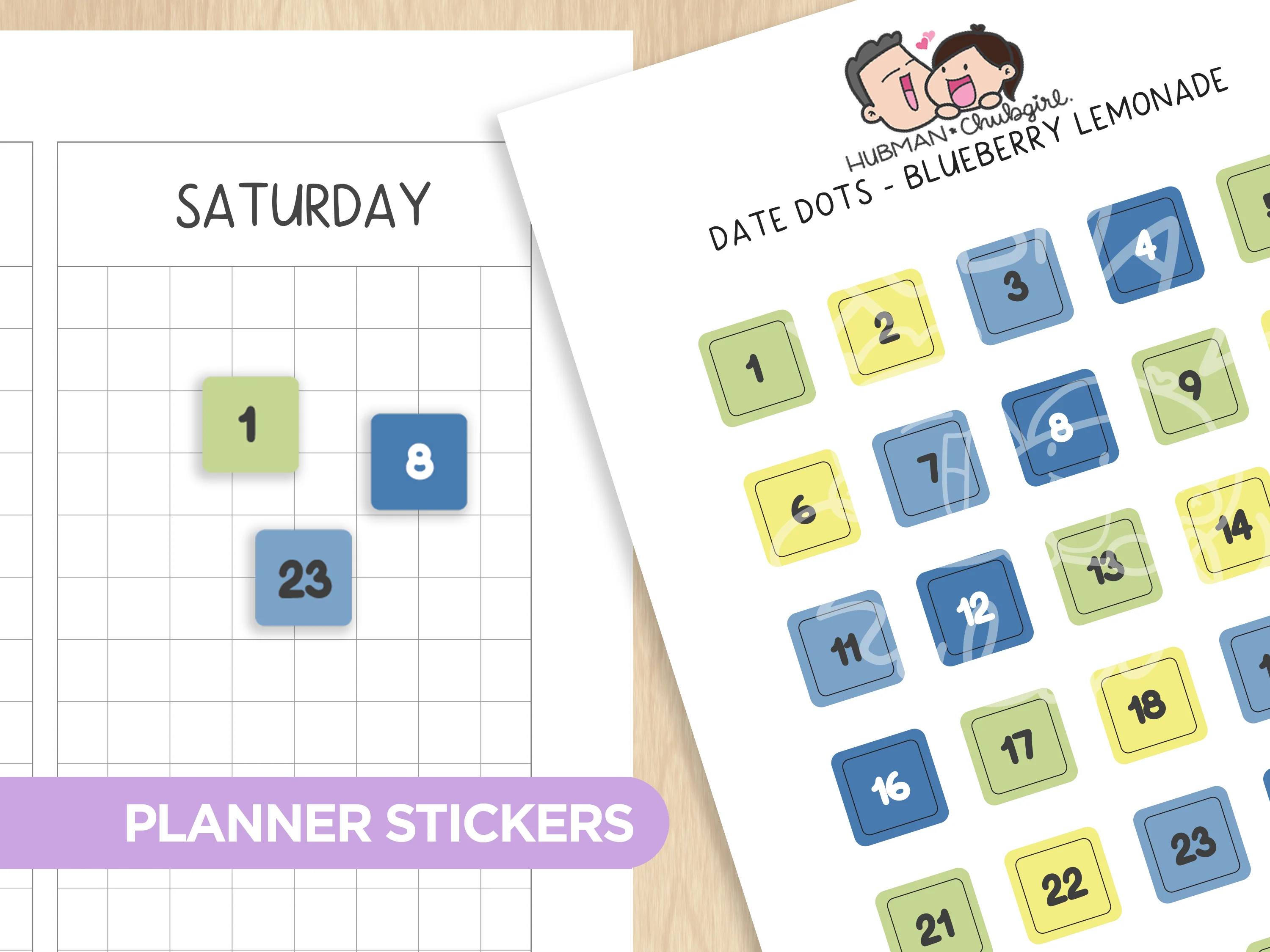 Date Dots - Blueberry Lemonade Planner Stickers