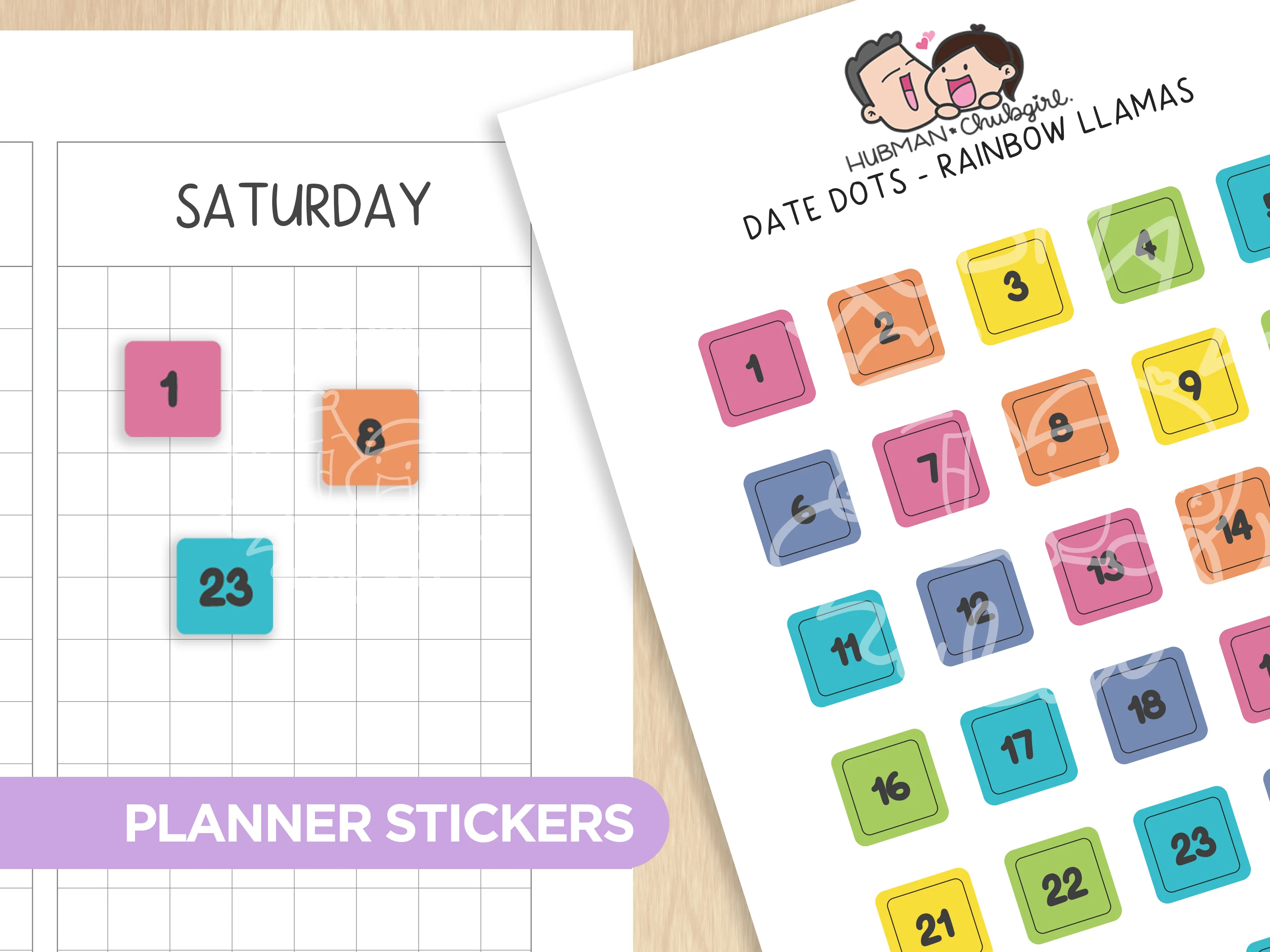 Date Dots - Rainbow Llamas Planner Stickers