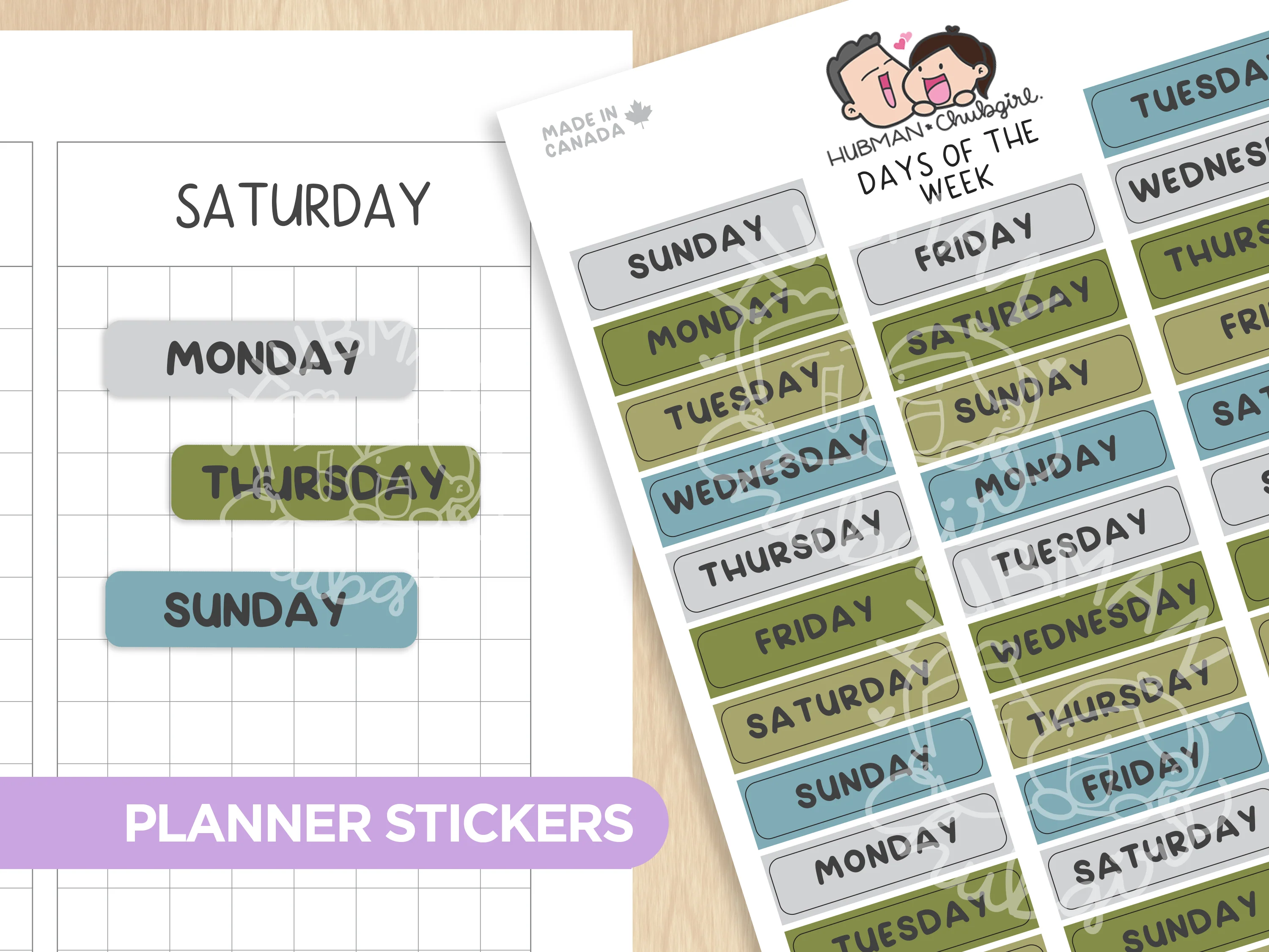 Days of the Week - Outdoor Adventure Planner Stickers