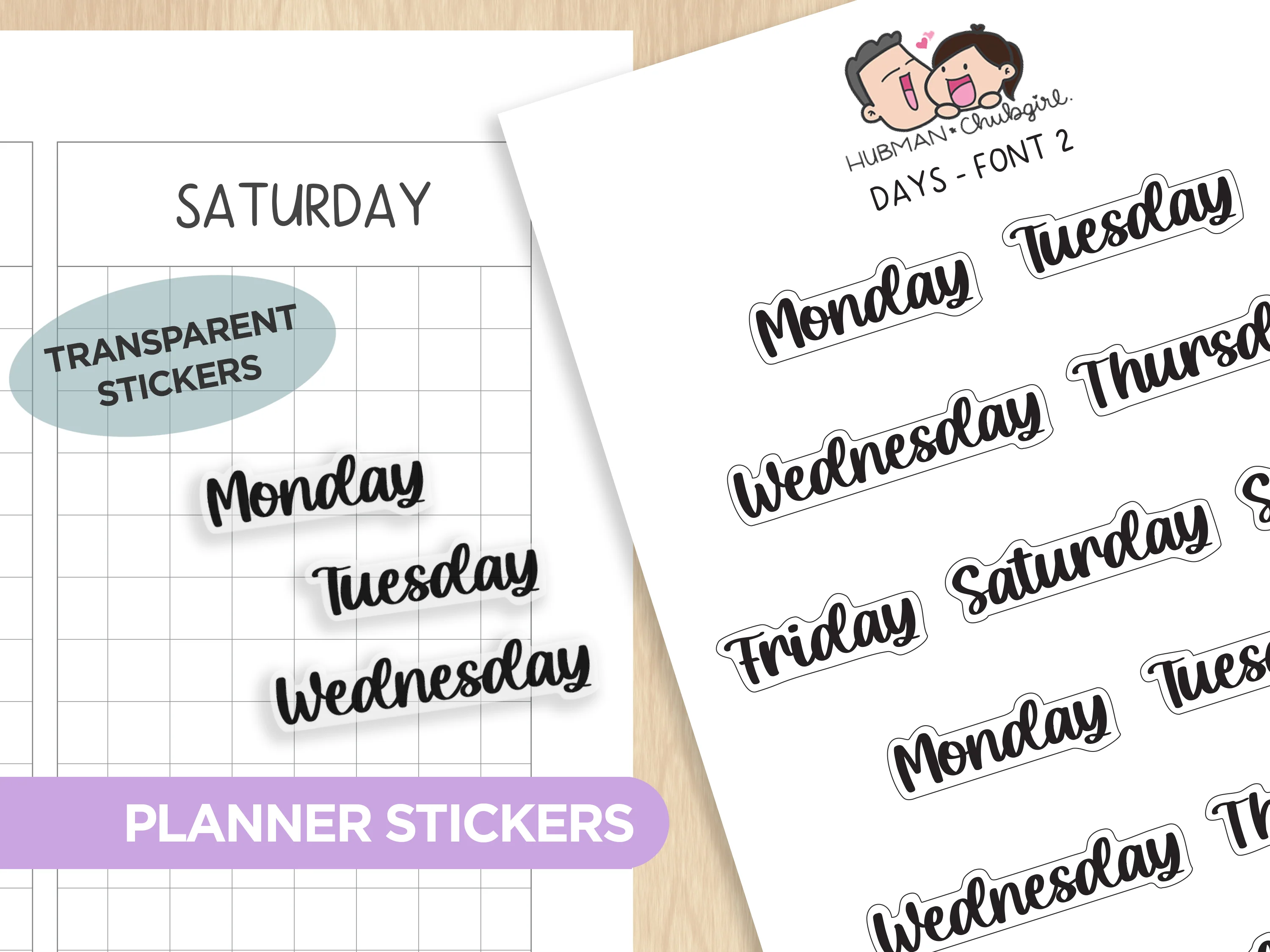 Days - Text Planner Stickers (Font 2)