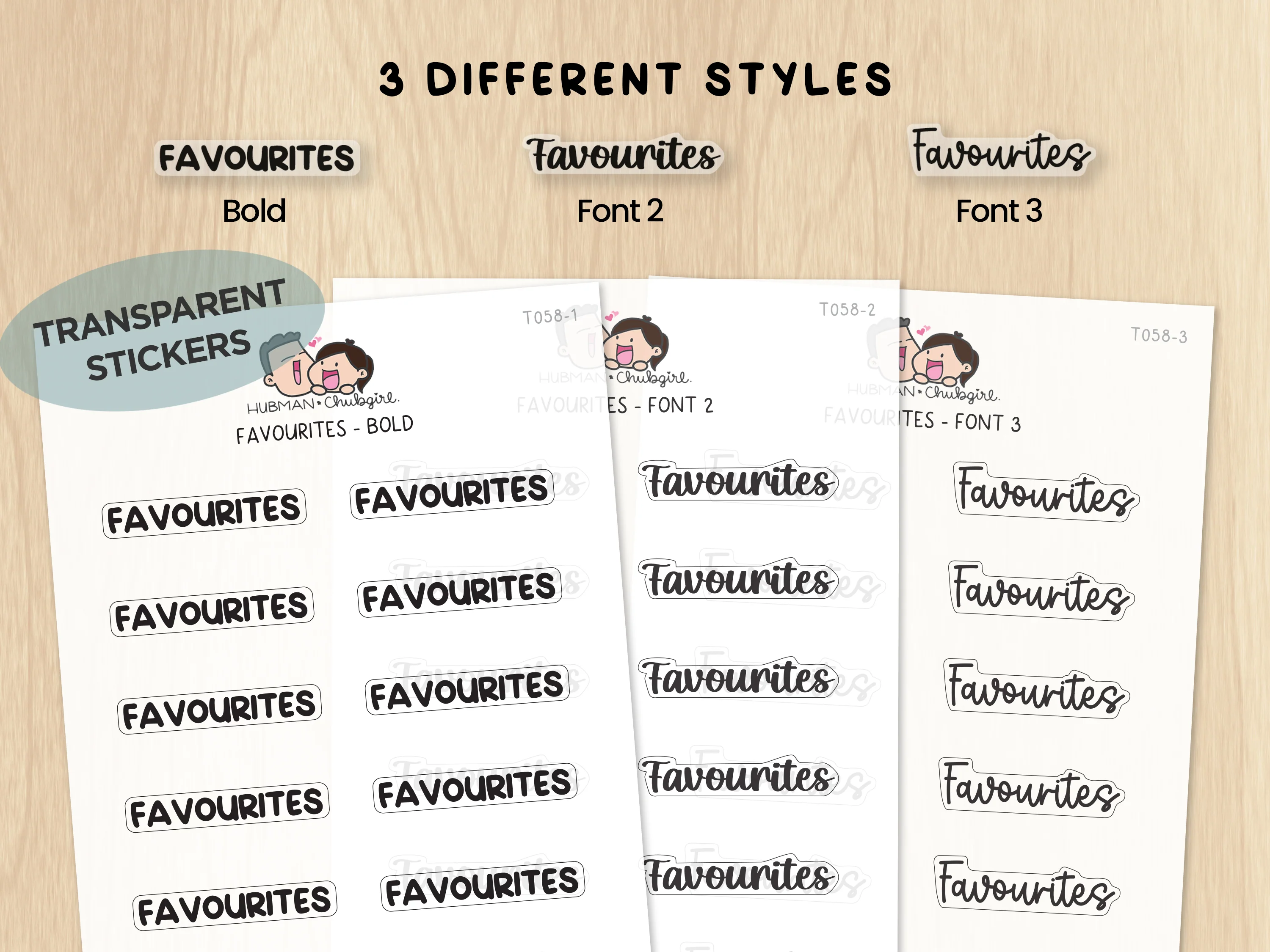 Favourites (UK Sp.) - Text Planner Stickers (3 Font Styles)