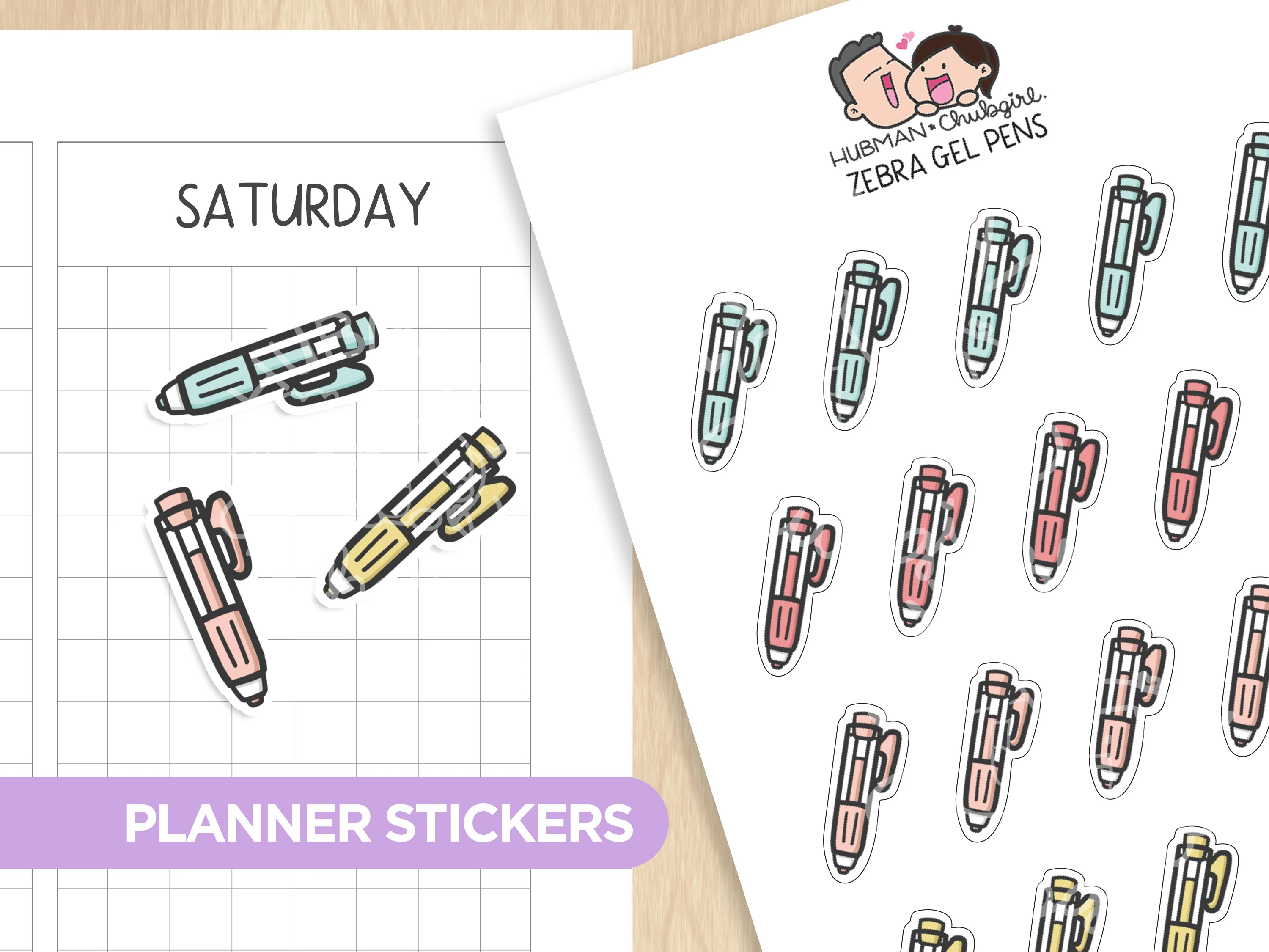 Pink Gel Pens Planner Stickers