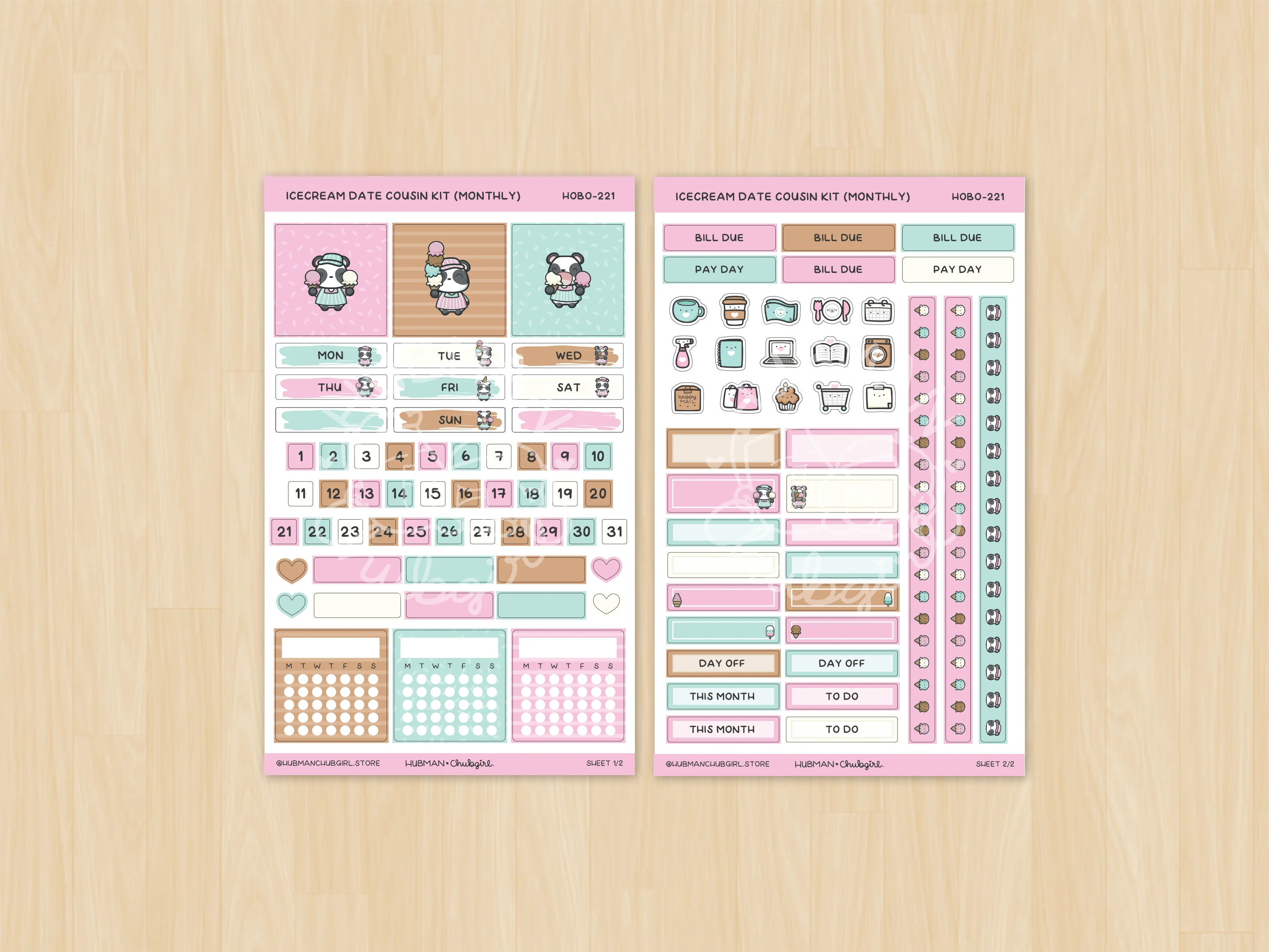 Icecream Date Theme Hobonichi Cousin Monthly Kit (Set of 2) - Image 2