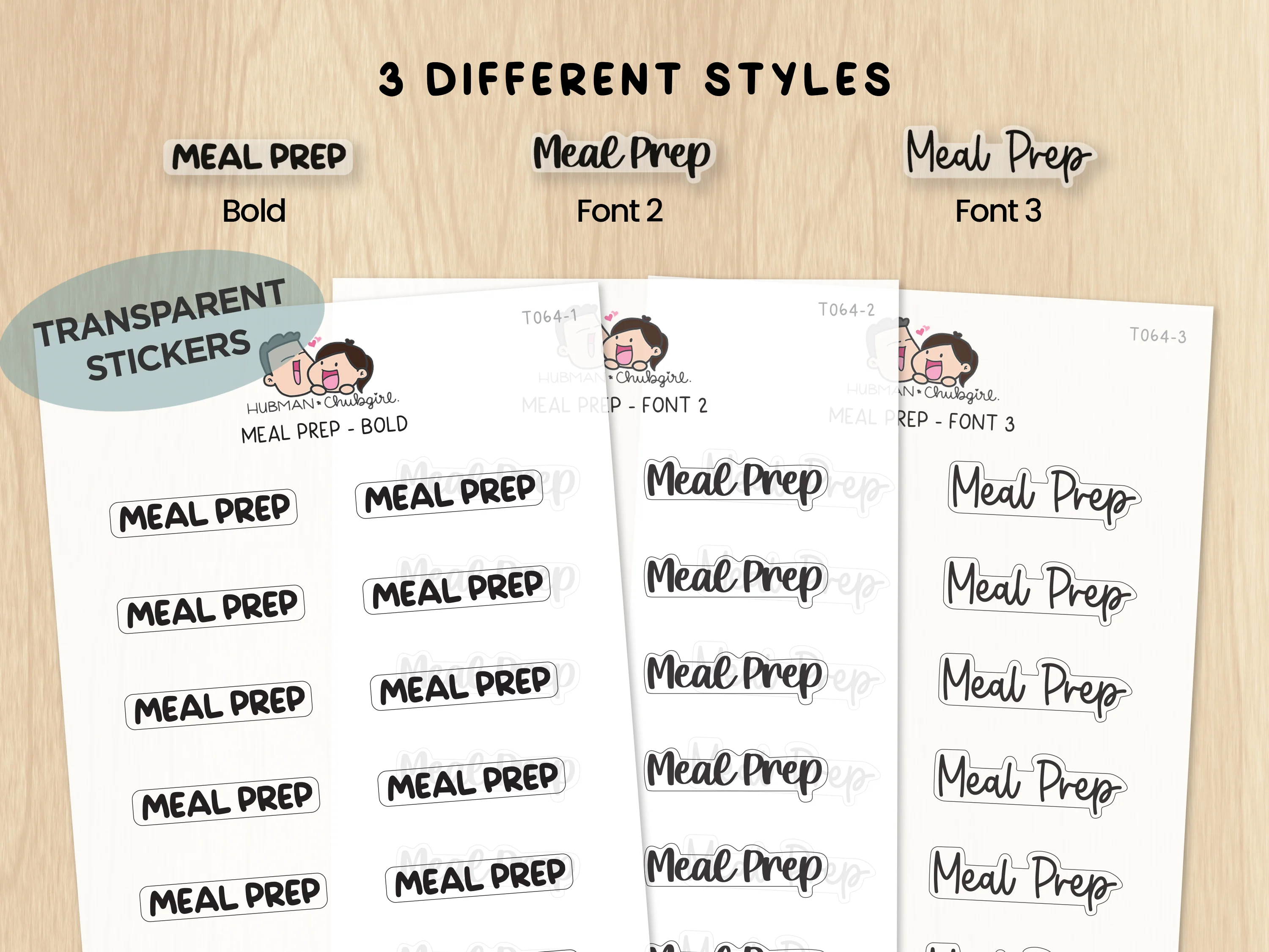 Meal Prep - Text Planner Stickers (3 Font Styles)