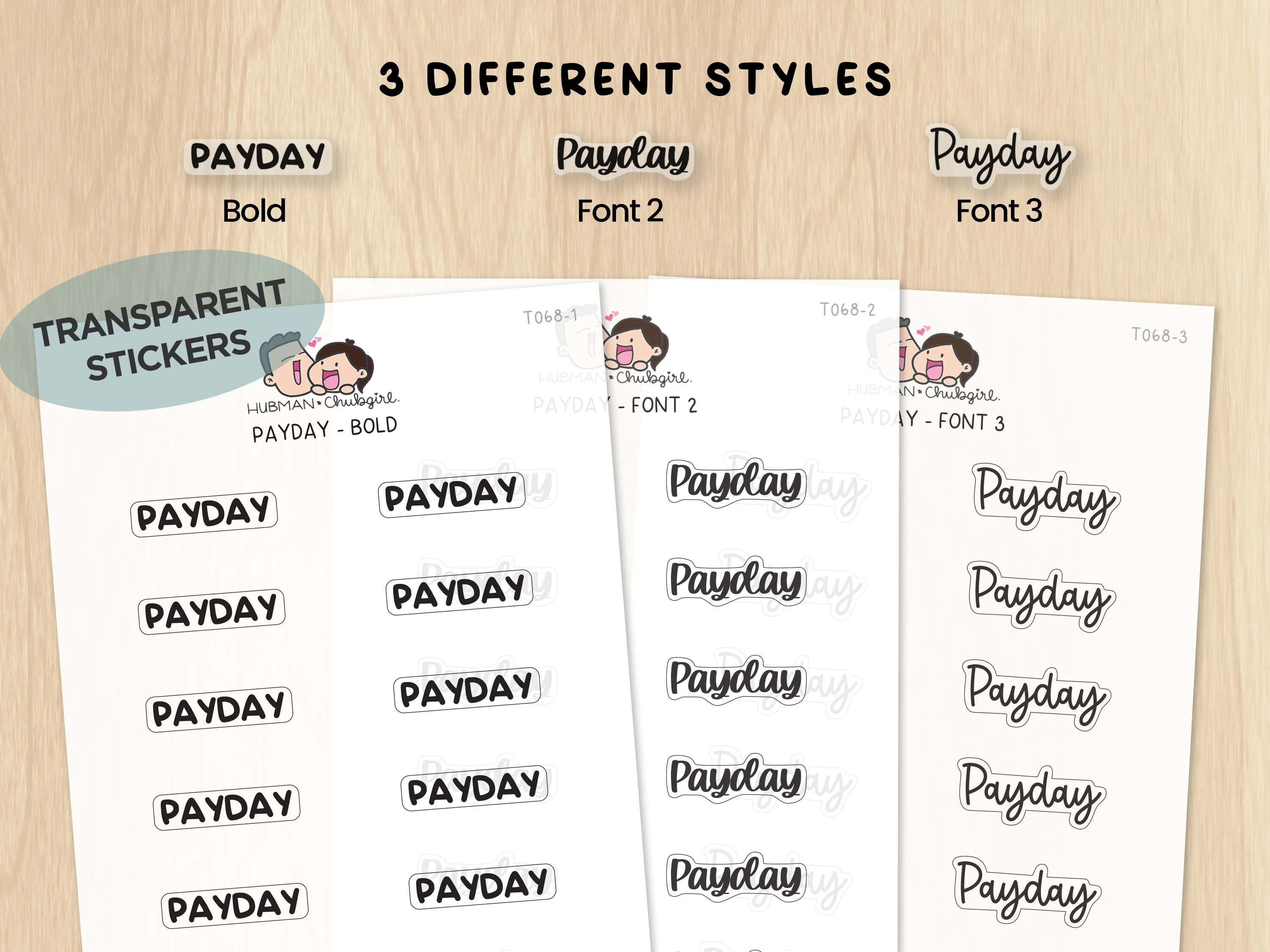 Payday - Text Planner Stickers (3 Font Styles)