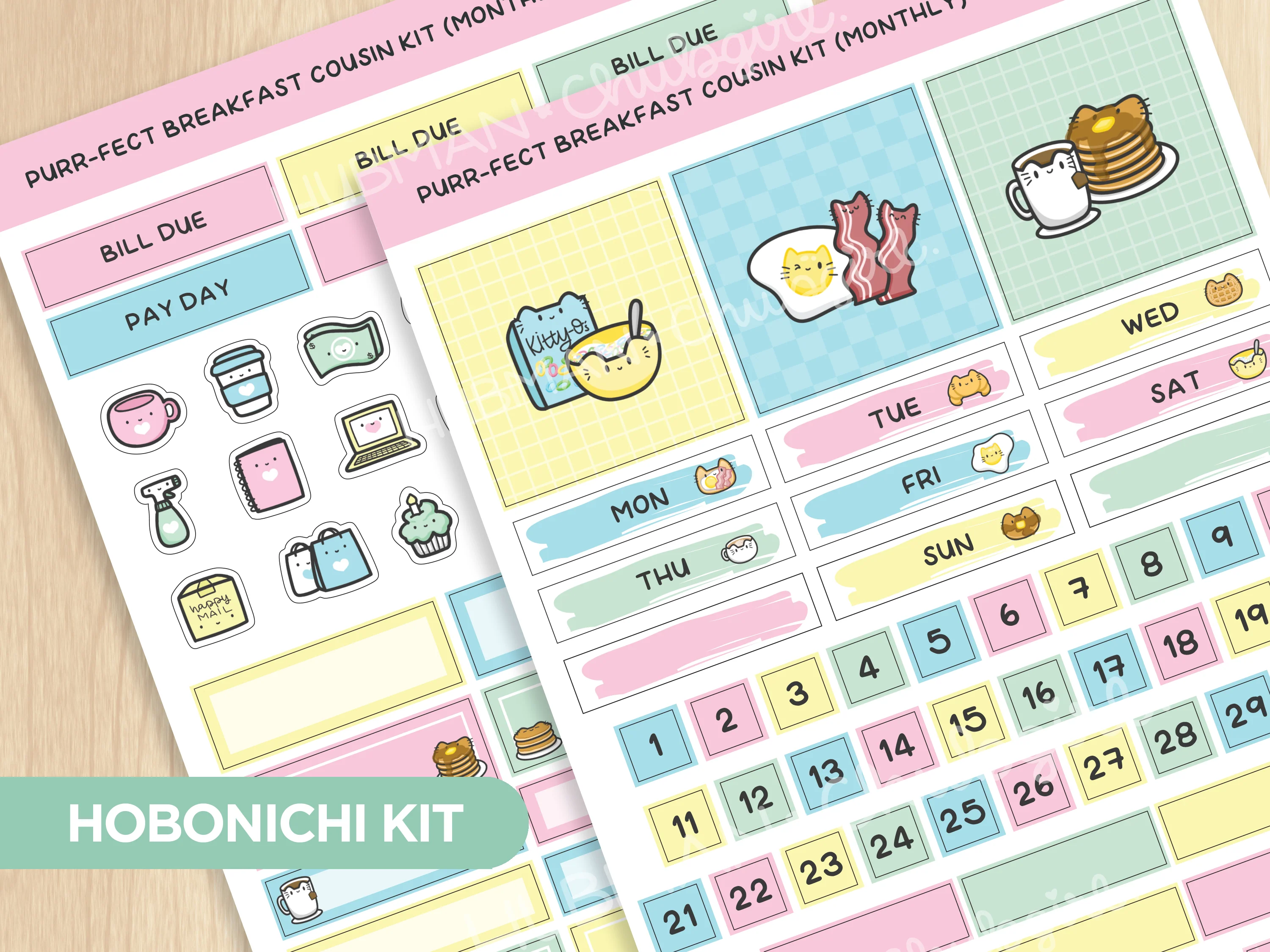 Purr-fect breakfast Theme Hobonichi Cousin Monthly Kit (Set of 2)