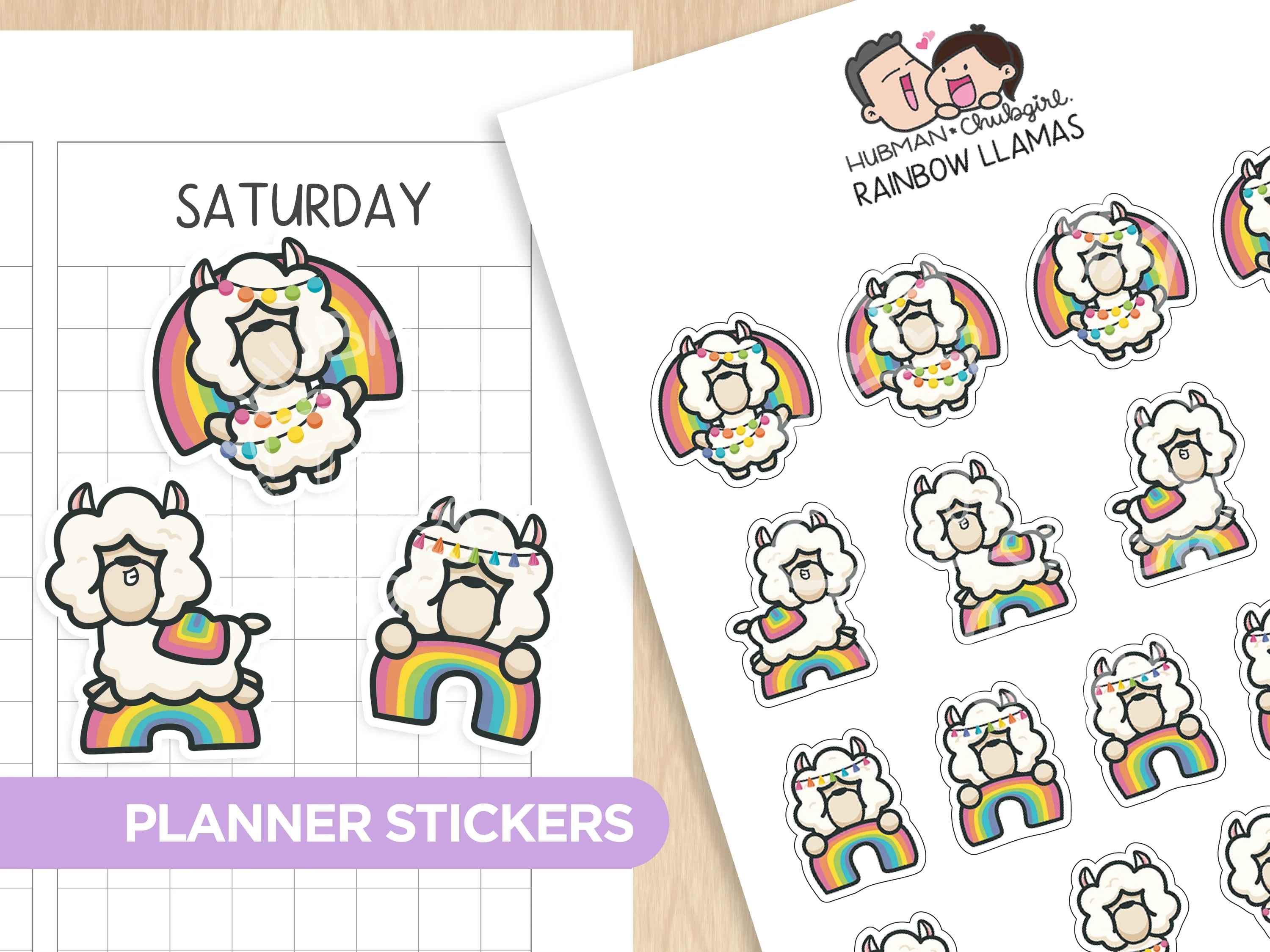Rainbow Llamas Planner Stickers