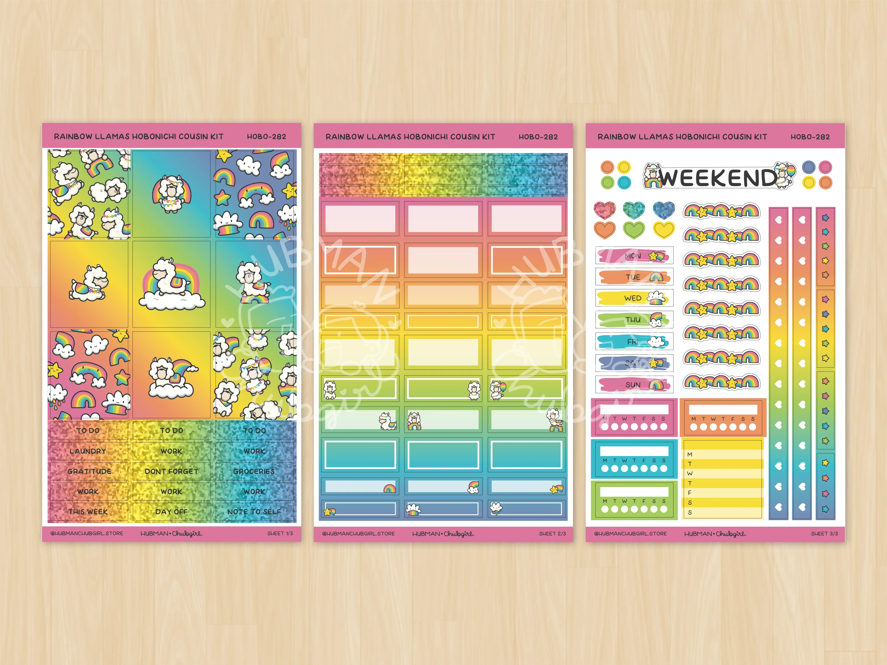 Rainbow Llamas Theme Hobonichi Cousin Weekly Kit (Set of 3) - Image 2