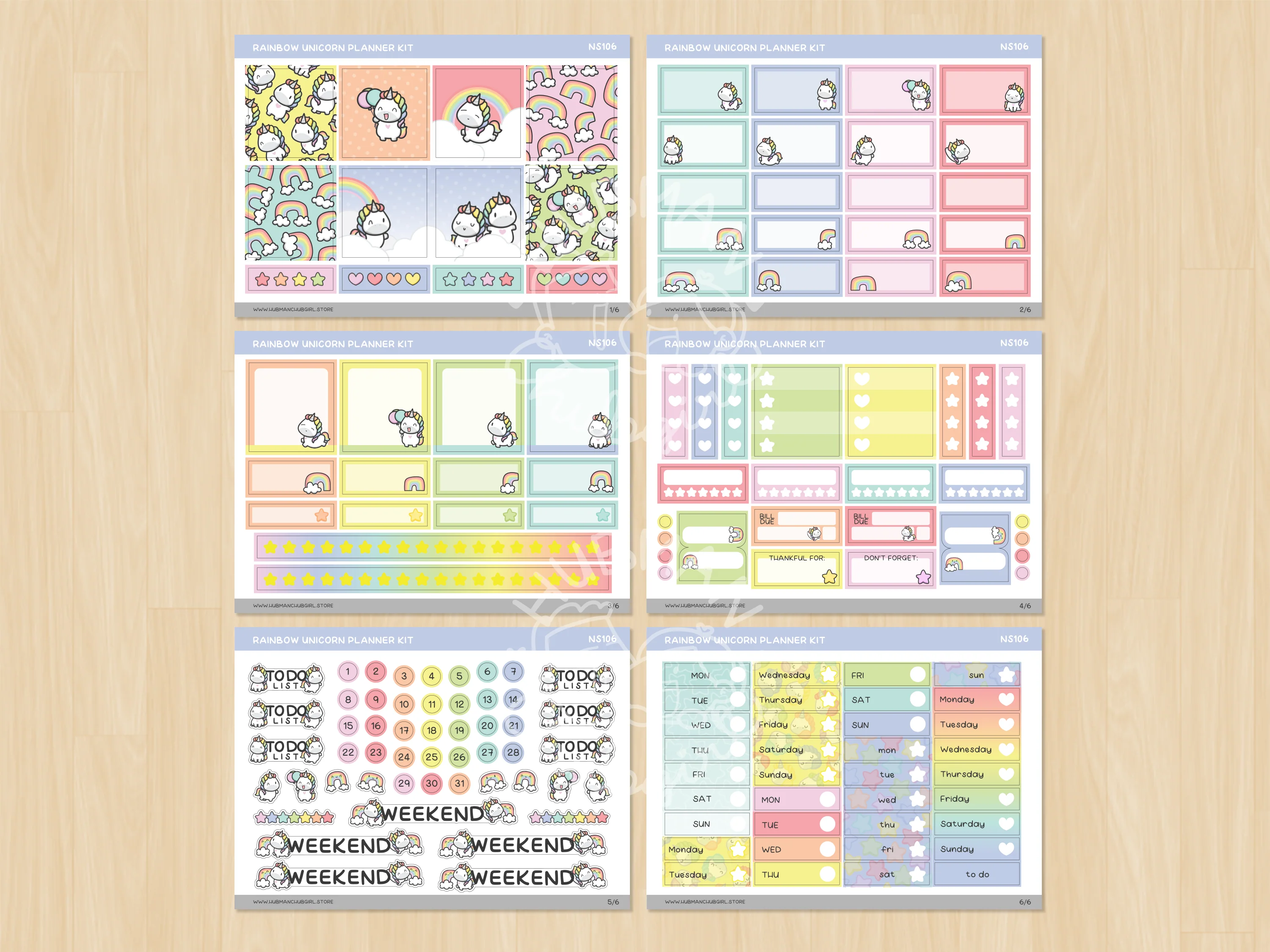 Rainbow Unicorns Planner Kit  (Set of 6) - Image 2