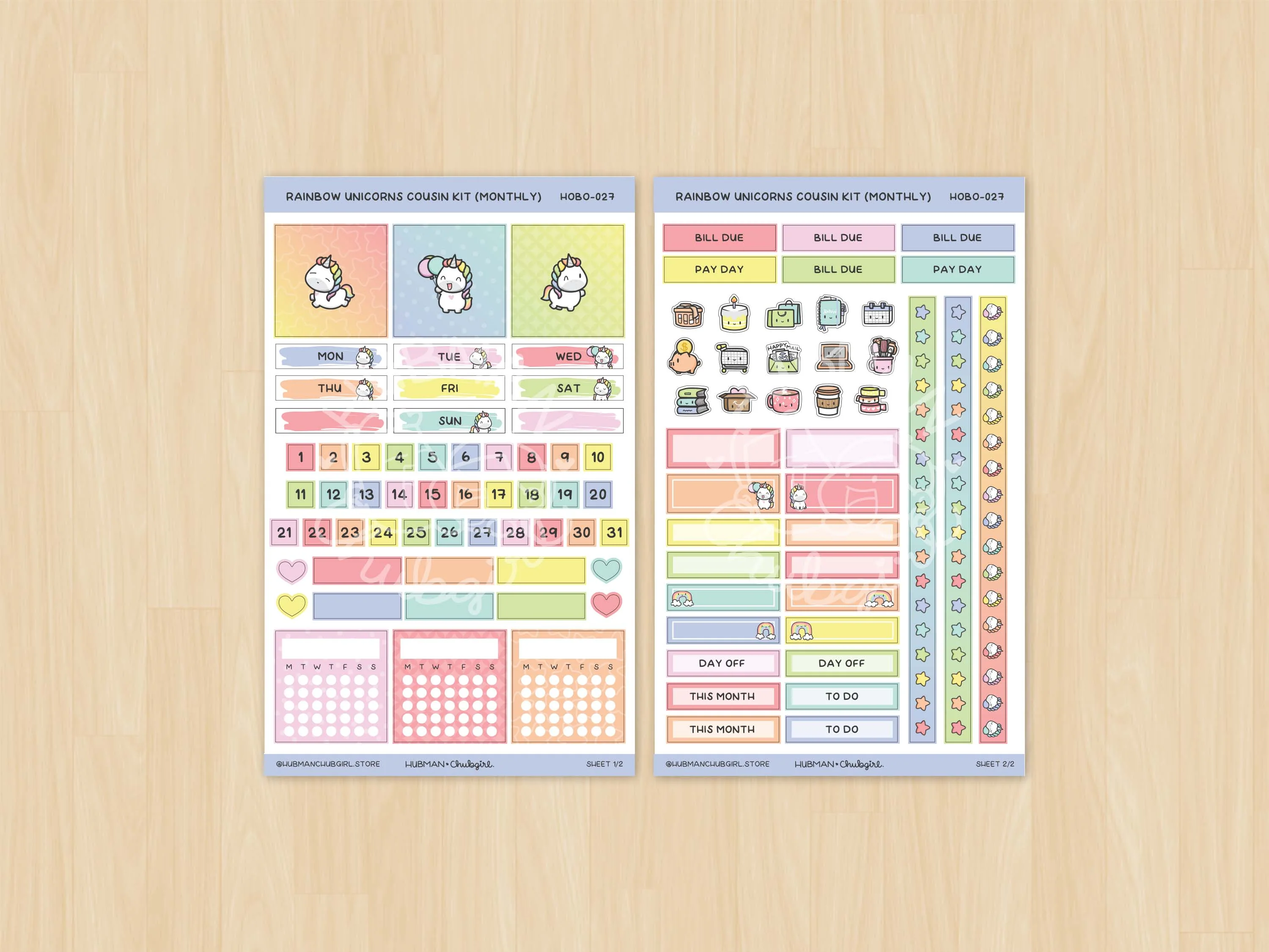 Rainbow Unicorns Theme Hobonichi Cousin Monthly Kit (Set of 2) - Image 2