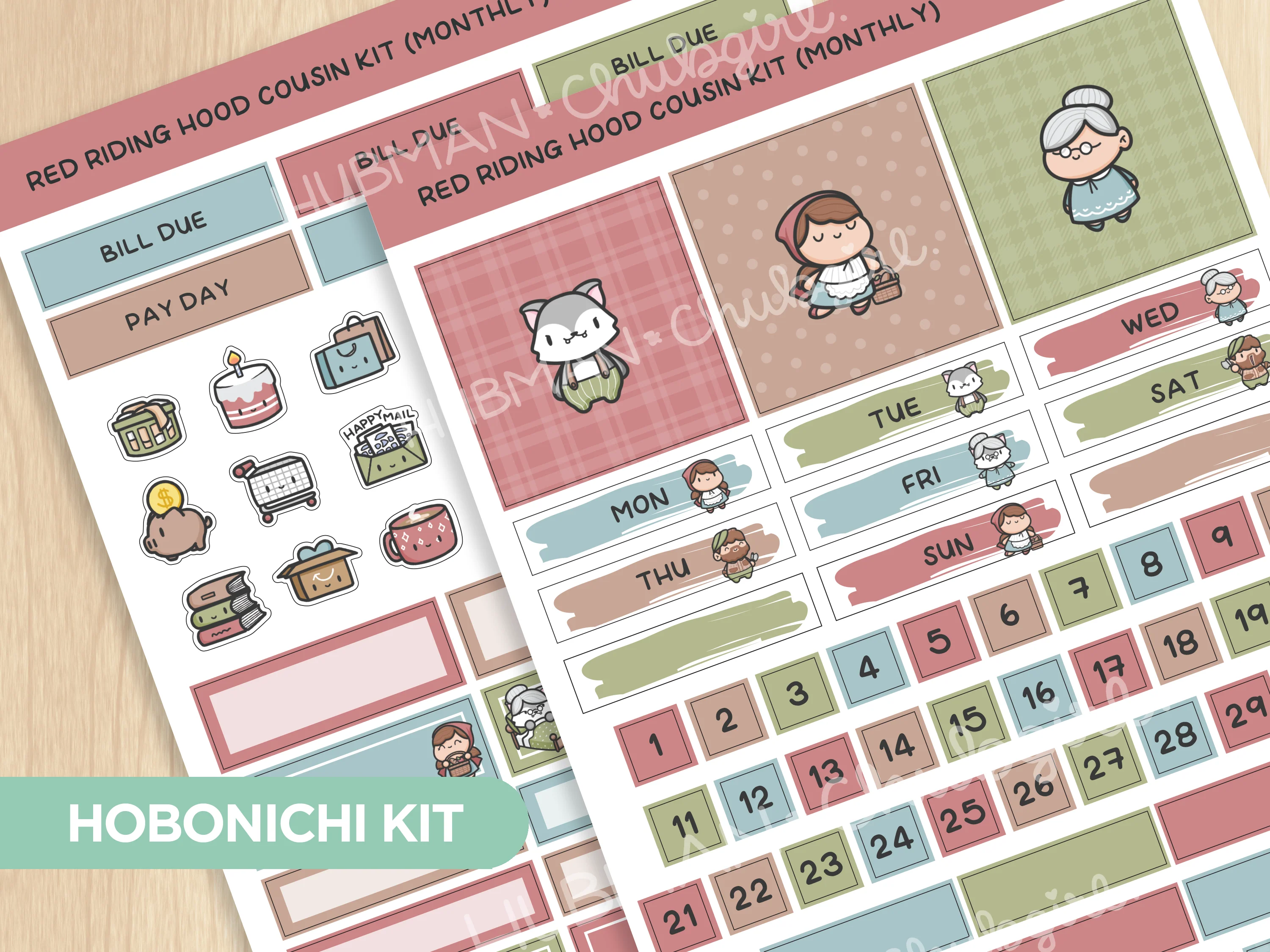 Red Riding Hood Theme Hobonichi Cousin Monthly Kit (Set of 2)