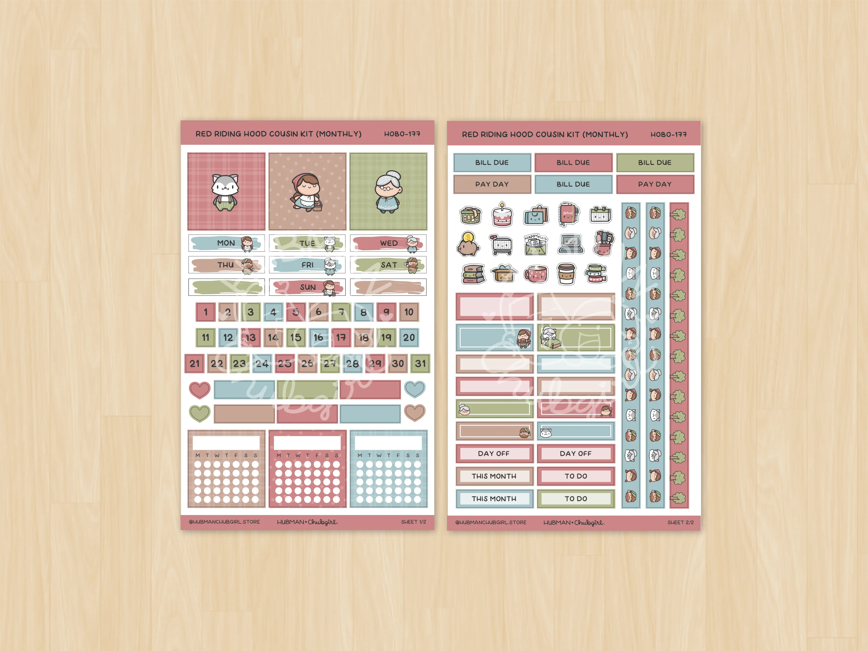 Red Riding Hood Theme Hobonichi Cousin Monthly Kit (Set of 2) - Image 2