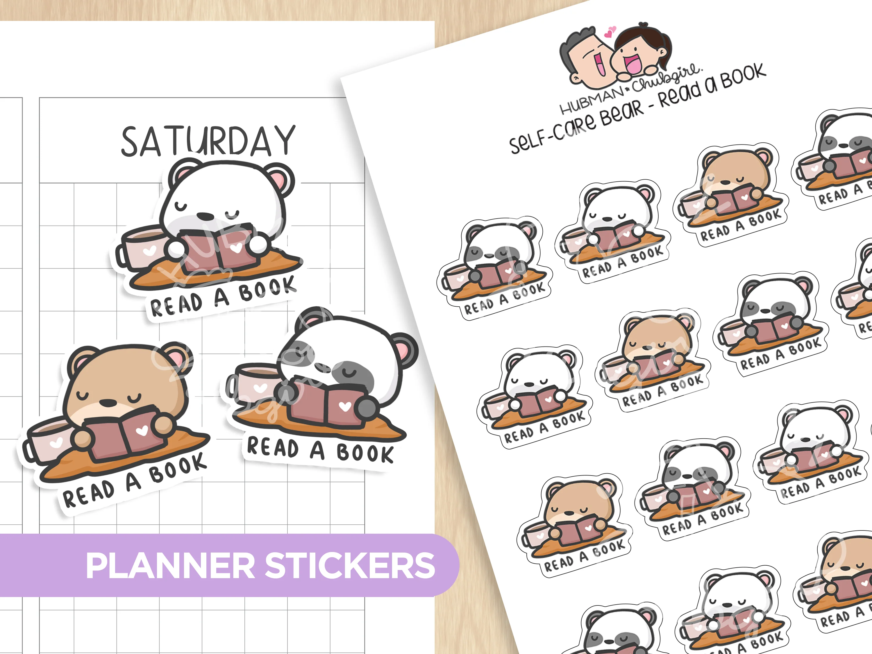 Self-Care Bear - Read a Book Planner Stickers