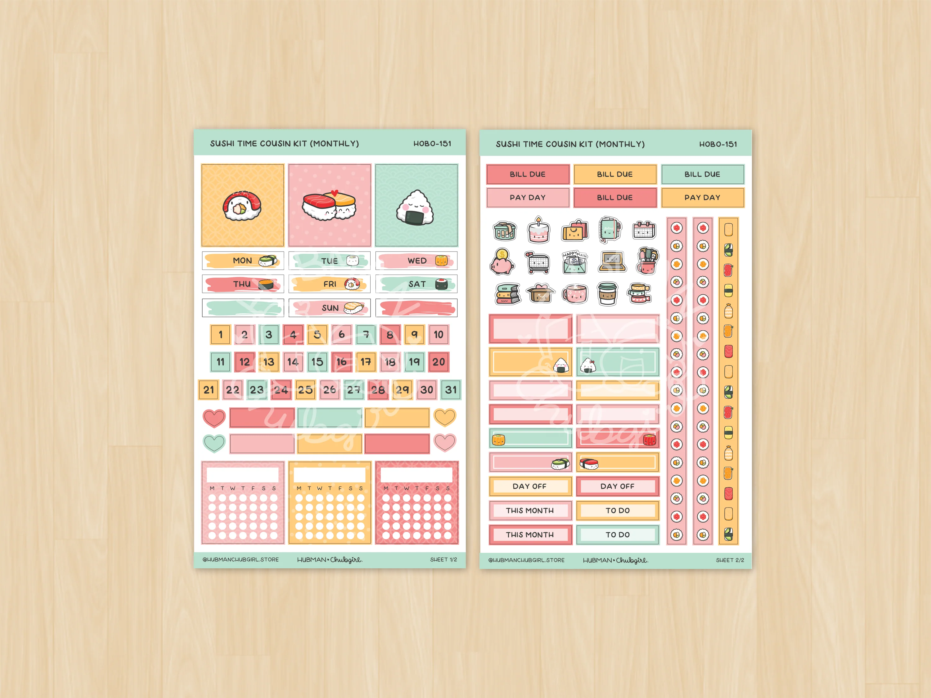 Sushi Time Theme Hobonichi Cousin Monthly Kit (Set of 2) - Image 2