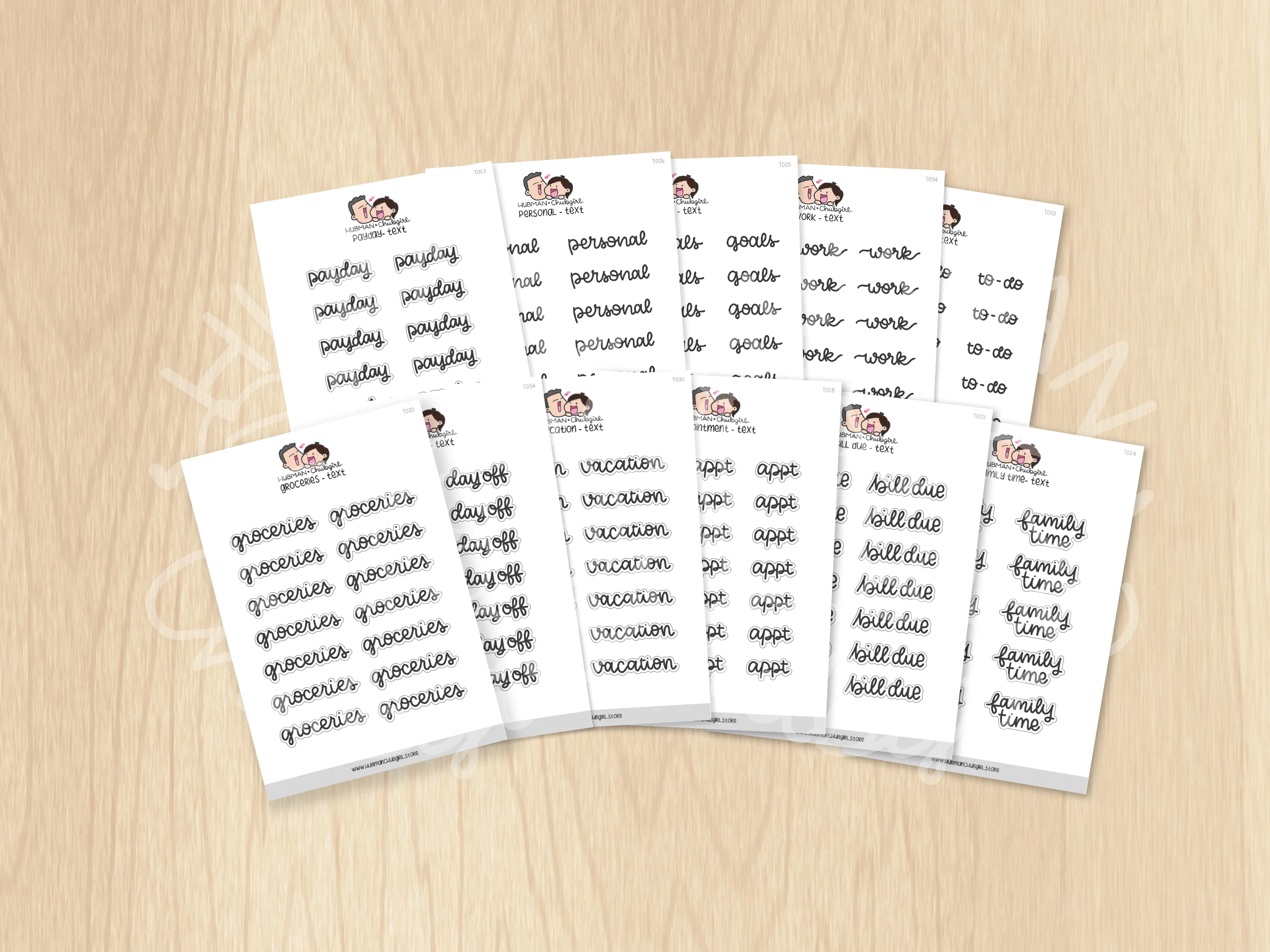 Text Planner Stickers Set (Script Font)