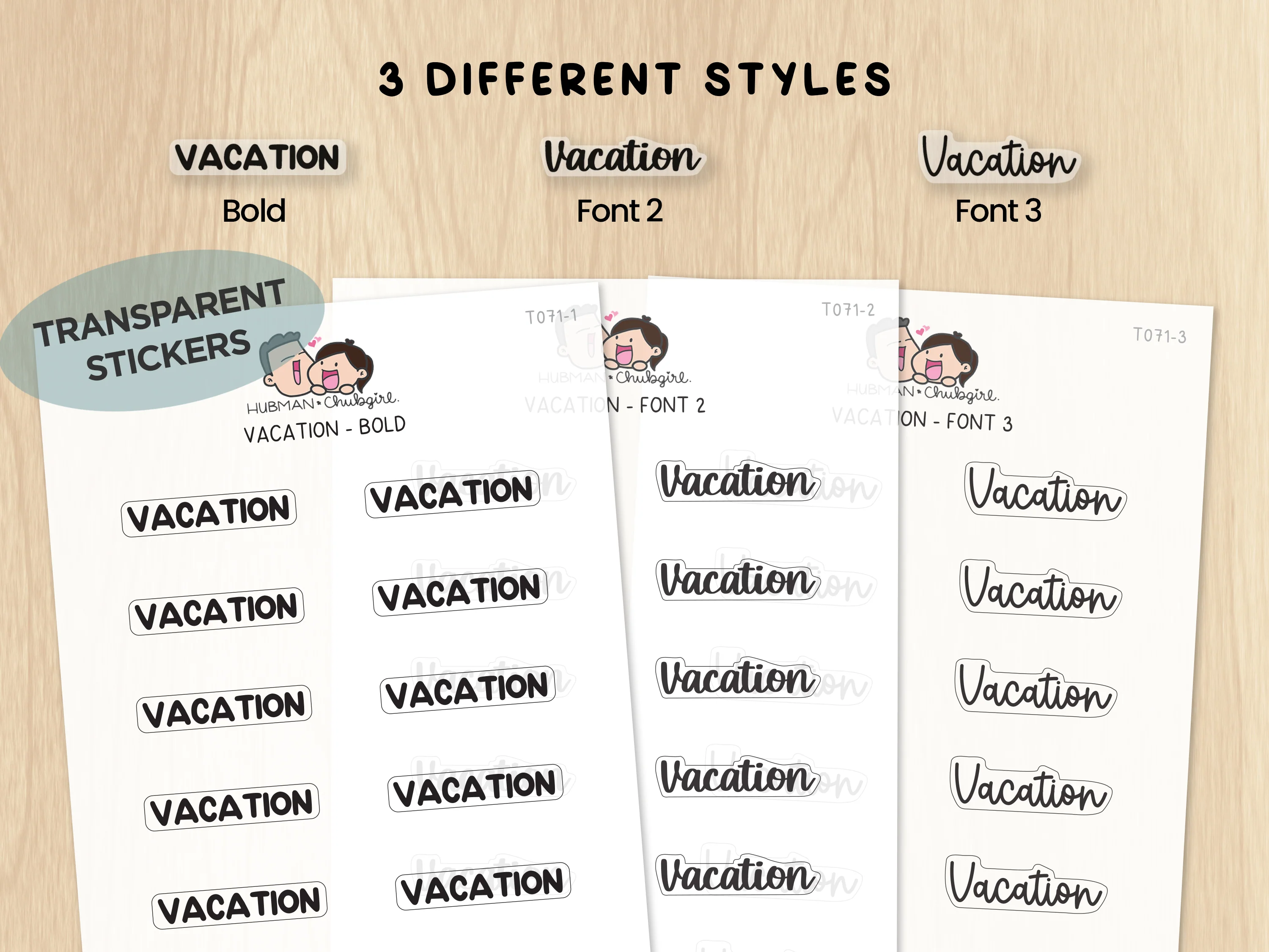 Vacation - Text Planner Stickers (3 Font Styles)