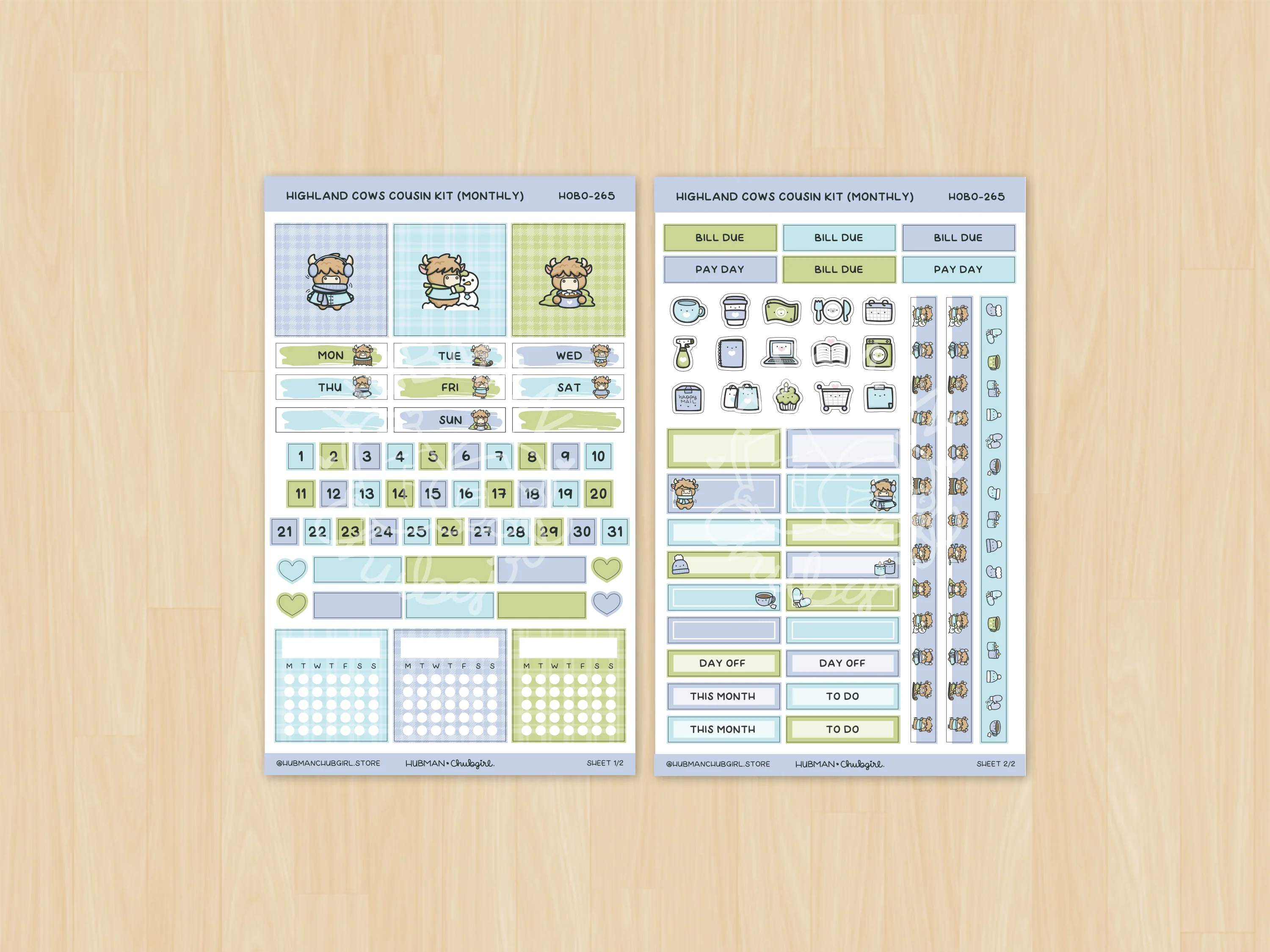 Winter Highland Cows Hobonichi Cousin Monthly Kit (Set of 2) - Image 2