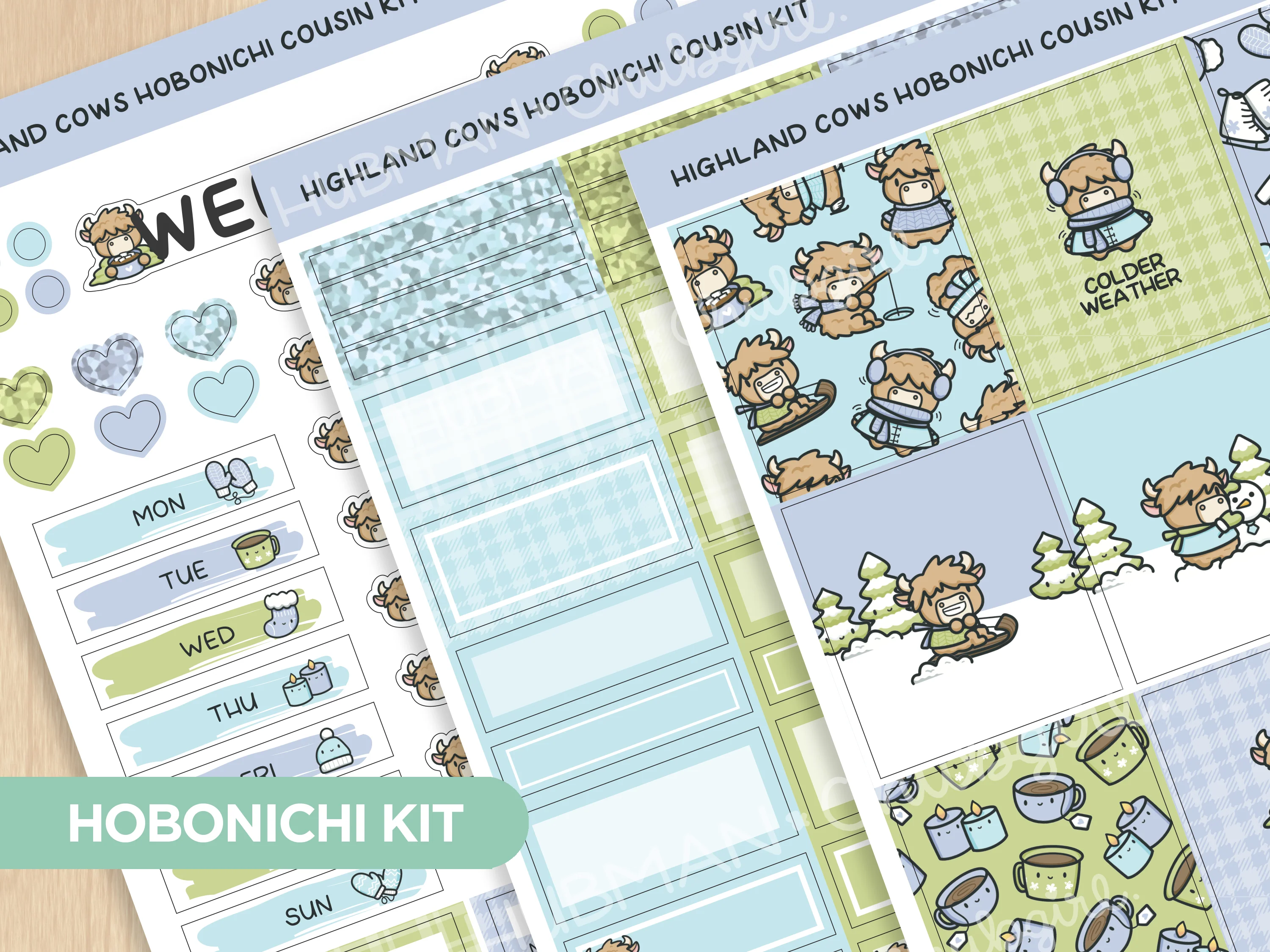 Winter Highland Cows Theme Hobonichi Cousin Weekly Kit (Set of 3)