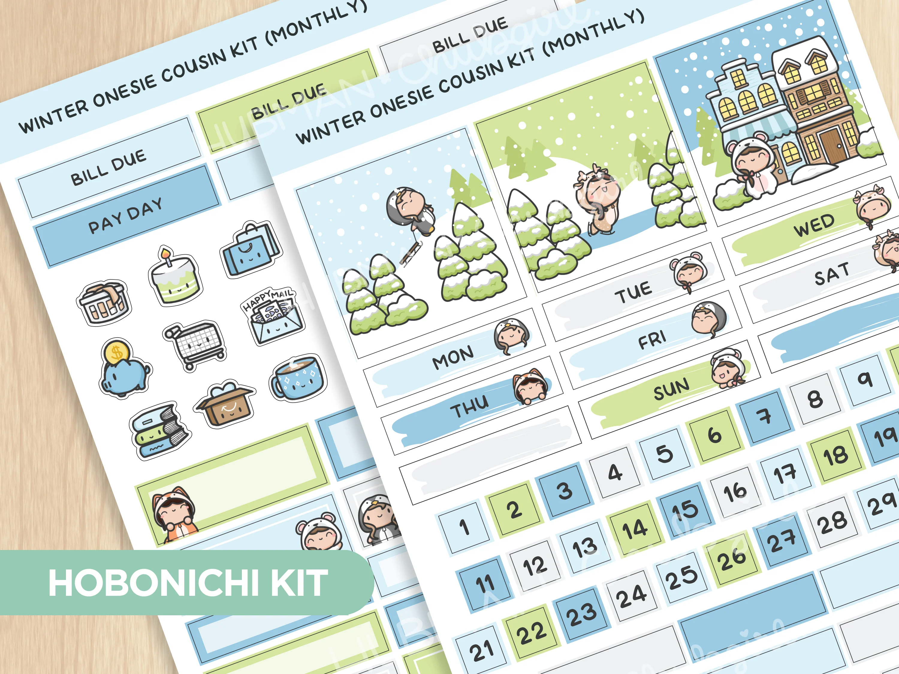 Winter Onesie Town Theme Hobonichi Cousin Monthly Kit (Set of 2)