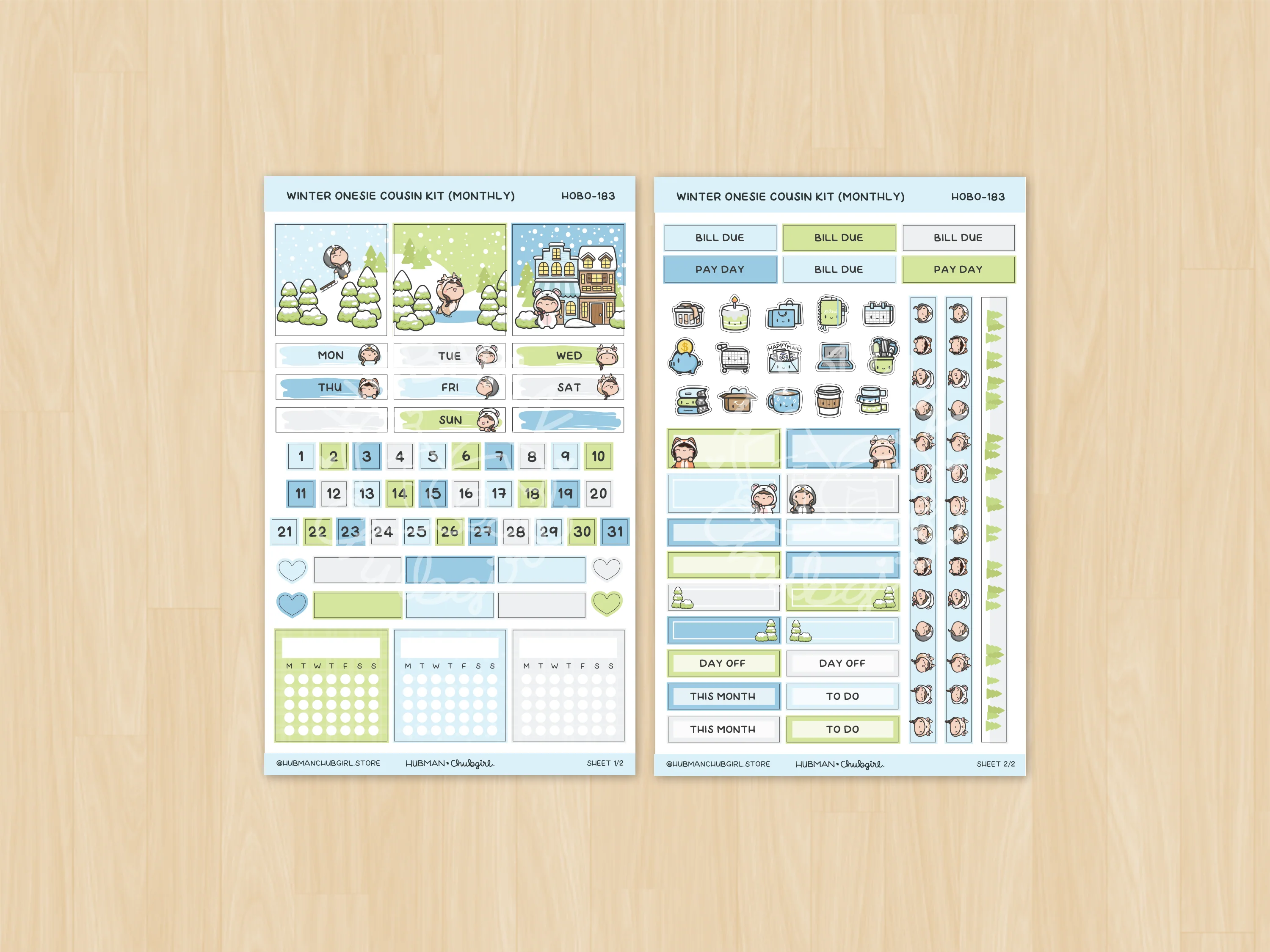 Winter Onesie Town Theme Hobonichi Cousin Monthly Kit (Set of 2) - Image 2