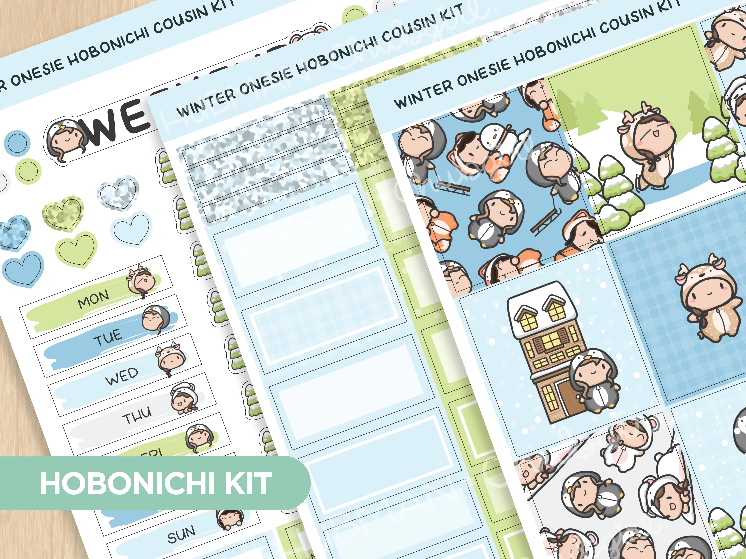 Winter Onesie Town Theme Hobonichi Cousin Weekly Kit (Set of 3)