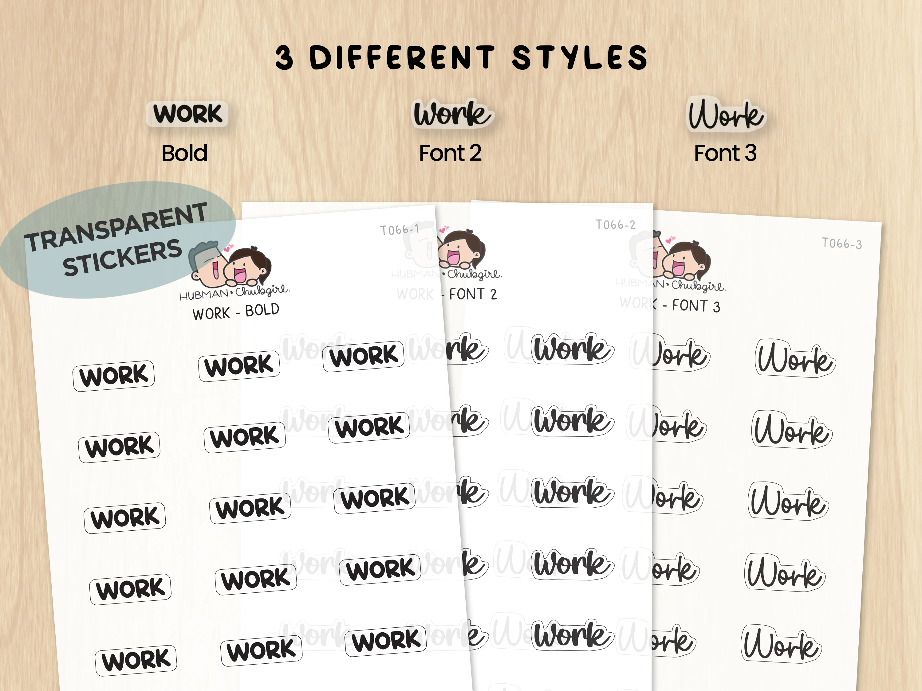Work - Text Planner Stickers (3 Font Styles)